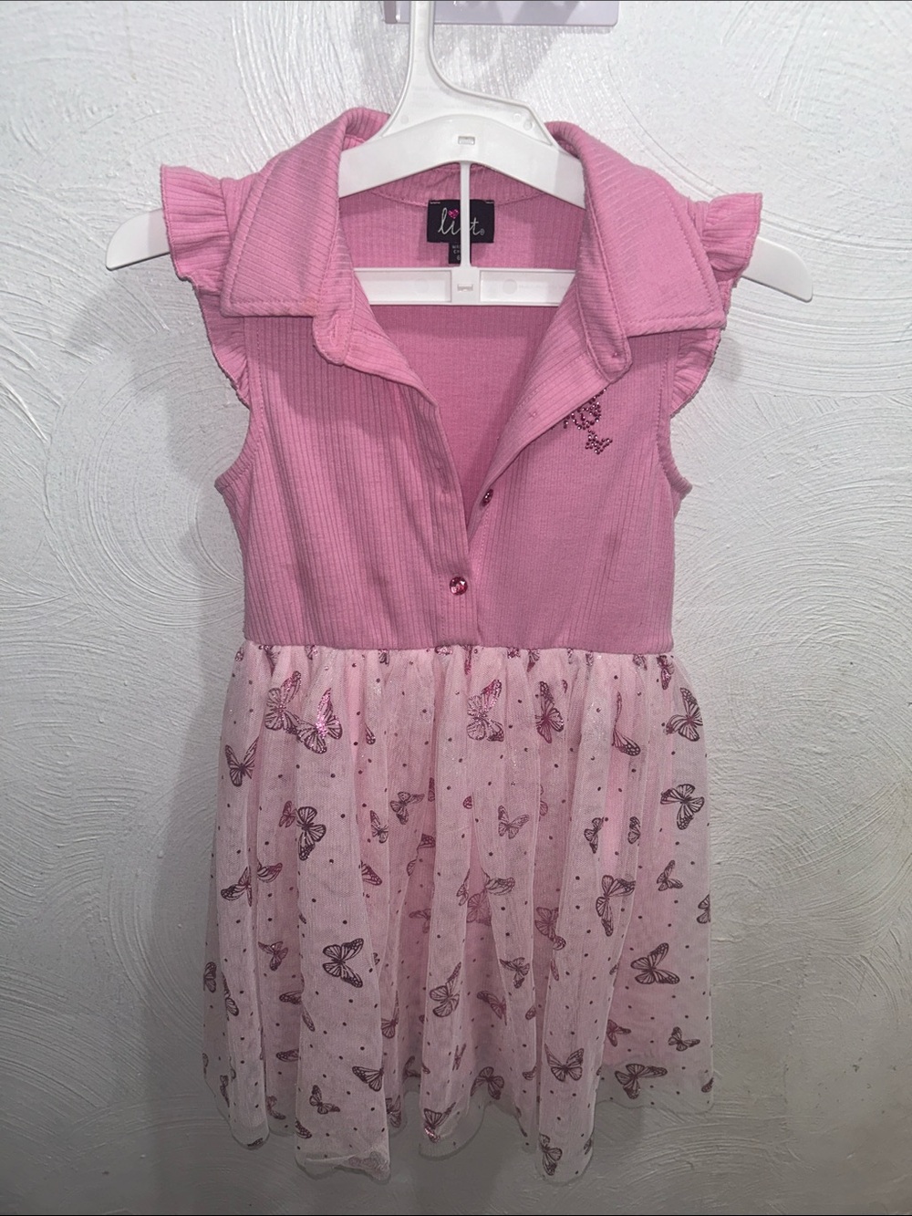 Kids Pink Butterfly Sleeveless Dress